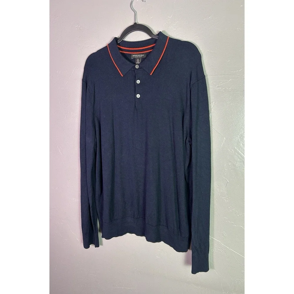 Banana Republic long-sleeve luxury blend polo sweater Silk Cotton Cashmere XL